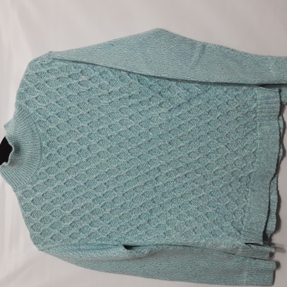 TALBOT Women's S Light Blue Geometric Knit Front‎ Mock Neck Sweater
